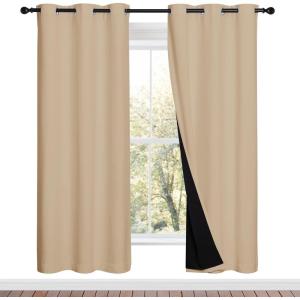 imageNICETOWN Living Room Completely Shaded Draperies Privacy Protection amp Noise Reducing Ring Top Drapes Black Lined Insulated Window Treatment Curtain PanelsBiscotti Beige 2 Pieces W42 x L72