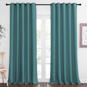 imageNICETOWN Patio Blackout Curtain Panels  Extra Wide Sliding Door Thermal Insulated Drape Privacy Room Divider Curtain for Bedroom Office Sea Teal 66 x 118 Inch Long