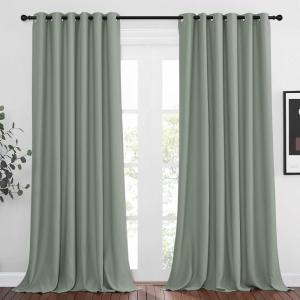 imageNICETOWN Room Darkening Curtains and Drapes for Window 95 L  Triple Weave Energy Saving Thermal Insulated Solid Grommet Blackout Panels for Patio 80 Wide per Panel 2 Panels Sage Green