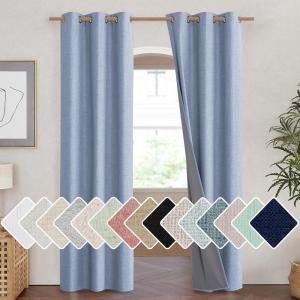 imageNICETOWN Stone Blue Vintage Linen 100 Blackout Curtains for Living Room Thermal Insulated Curtains 84 Long Noise Reducing Window Treatment Drapes for Hall Room 42 Wide Per Panel Set of 2