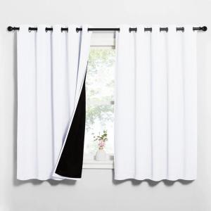 imageNICETOWN White 100 Blackout Lined Curtains 2 Thick Layers Completely Blackout Window Treatment Thermal Insulated Drapes for KitchenBedroom 1 Pair 62 inches Width x 63 inches Length Each Panel