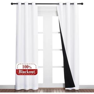 imageNICETOWN White Blackout Curtains 80 inches Long 2 Pieces 37 Wide Each Panel Full Light Blocking Drapes with Black Liner for Nursery Noise Reducing Thermal Insulated Draperies for Doorway