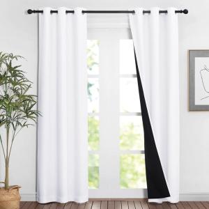 imageNICETOWN White Blackout Curtains 84 inches Long Full Light Blocking Drapes with Black Liner for Nursery Noise Reducing Thermal Insulated Draperies for Doorway 2 Pieces 37 Wide Each Panel