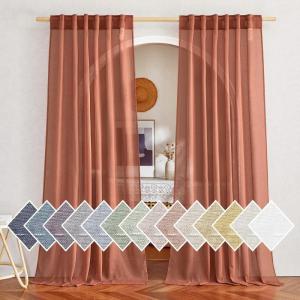 imageNICETOWN Sheer Linen Curtains 96 Inch Length for Bedroom Living Room 2 Panels Ivory Rod Pocket amp Back Tab Semi Sheer Drapes Privacy Semitransparent Farmhouse Window Treatment W52 x L96Burnt Orange