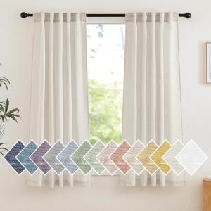 imageNICETOWN Sheer Linen Curtains 96 Inch Length for Bedroom Living Room 2 Panels Ivory Rod Pocket amp Back Tab Semi Sheer Drapes Privacy Semitransparent Farmhouse Window Treatment W52 x L96Natural