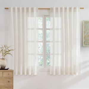 imageNICETOWN Sheer Linen Curtains 96 Inch Length for Bedroom Living Room 2 Panels Ivory Rod Pocket amp Back Tab Semi Sheer Drapes Privacy Semitransparent Farmhouse Window Treatment W52 x L96Linen Ivory