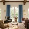 imageNICETOWN 100 Blackout Linen Beige Curtains 84 inches Long for Living Room White Liner Composite Grommet Bedroom Thermal Drapes Casual Home Decor Window Treatments 2 Panels W52 x L84Stone Blue