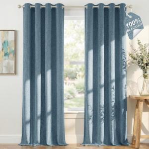 imageNICETOWN 100 Blackout Linen Beige Curtains 84 inches Long for Living Room White Liner Composite Grommet Bedroom Thermal Drapes Casual Home Decor Window Treatments 2 Panels W52 x L84Stone Blue