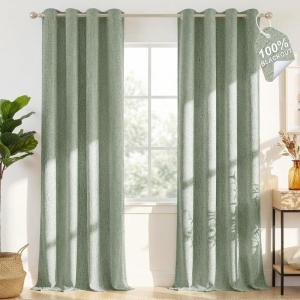 imageNICETOWN 100 Blackout Linen Beige Curtains 84 inches Long for Living Room White Liner Composite Grommet Bedroom Thermal Drapes Casual Home Decor Window Treatments 2 Panels W52 x L84Sage Green