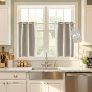 imageNICETOWN 100 Blackout Linen Beige Curtains 84 inches Long for Living Room White Liner Composite Grommet Bedroom Thermal Drapes Casual Home Decor Window Treatments 2 Panels W52 x L84Beige