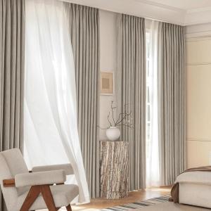 imageNICETOWN PRO Faux Linen 100 Full Blackout Curtains for Living Room Camel Set of 240x95 Inches 6cm High Temperature Pleated Back Tab Drapes Thermal Insulated amp Durable UV ResistantNatural