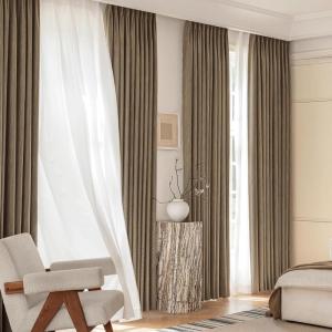 imageNICETOWN PRO Faux Linen 100 Full Blackout Curtains for Living Room Camel Set of 240x95 Inches 6cm High Temperature Pleated Back Tab Drapes Thermal Insulated amp Durable UV ResistantCamel