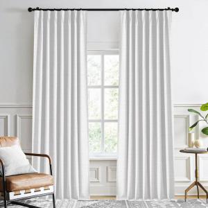 imageNICETOWN PRO Faux Linen 100 Full Blackout Curtains for Living Room Camel Set of 240x95 Inches 6cm High Temperature Pleated Back Tab Drapes Thermal Insulated amp Durable UV ResistantGreyish White