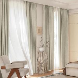 imageNICETOWN PRO Faux Linen 100 Full Blackout Curtains for Living Room Camel Set of 240x95 Inches 6cm High Temperature Pleated Back Tab Drapes Thermal Insulated amp Durable UV ResistantBeige