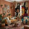 imageNICETOWN Boho Floral Curtains 100 Blackout for Living Room Bedroom 96 Inches Long Vintage Flower Drapes Thermal Insulated Soundproof Mid Century Botanica Grommet Window Treatment 52 W 2 PanelsBlack Boho Floral