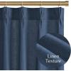 imageNICETOWN Natural Pinch Pleated Linen Kitchen Curtains 36 Inches Long 2 Panels Set Farmhouse Light Filtering Short Curtains for Cafe Bar Living Room Bedroom Window 40 W x 36 LNavy Blue
