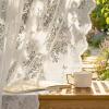 imageNICETOWN Outdoor Sheer Curtains for Patio Waterproof White Lace Drapes for Porch Pergola Gazebo Chic Decor with Lily of the Valley Striped Wave Edge Rod Pocket Top 2 Panels W54 x L84 inIvory White