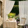 imageNICETOWN Outdoor Sheer Curtains for Patio Waterproof White Lace Drapes for Porch Pergola Gazebo Chic Decor with Lily of the Valley Striped Wave Edge Rod Pocket Top 2 Panels W54 x L84 inIvory White
