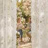 imageNICETOWN Outdoor Sheer Curtains for Patio Waterproof White Lace Drapes for Porch Pergola Gazebo Chic Decor with Lily of the Valley Striped Wave Edge Rod Pocket Top 2 Panels W54 x L84 inIvory White