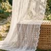 imageNICETOWN Outdoor Sheer Curtains for Patio Waterproof White Lace Drapes for Porch Pergola Gazebo Chic Decor with Lily of the Valley Striped Wave Edge Rod Pocket Top 2 Panels W54 x L84 inIvory White