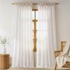 imageNICETOWN Pink Linen Curtains for Girls Room Tie Top Stripe Pattern Light Filtering Semi Sheer Window Treatments DIY Crafted Privacy for Bedroom W52 x L84 2 PanelsCream