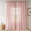 imageNICETOWN Pink Linen Curtains for Girls Room Tie Top Stripe Pattern Light Filtering Semi Sheer Window Treatments DIY Crafted Privacy for Bedroom W52 x L84 2 PanelsPink