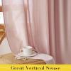 imageNICETOWN Pink Linen Curtains for Girls Room Tie Top Stripe Pattern Light Filtering Semi Sheer Window Treatments DIY Crafted Privacy for Bedroom W52 x L84 2 PanelsPink