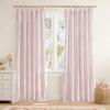 imageNICETOWN Pink Linen Curtains for Girls Room Tie Top Stripe Pattern Light Filtering Semi Sheer Window Treatments DIY Crafted Privacy for Bedroom W52 x L84 2 PanelsStriped Pink
