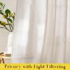 imageNICETOWN Pink Linen Curtains for Girls Room Tie Top Stripe Pattern Light Filtering Semi Sheer Window Treatments DIY Crafted Privacy for Bedroom W52 x L84 2 PanelsCream