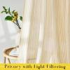 imageNICETOWN Pink Linen Curtains for Girls Room Tie Top Stripe Pattern Light Filtering Semi Sheer Window Treatments DIY Crafted Privacy for Bedroom W52 x L84 2 PanelsStriped Cream Yellow