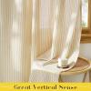 imageNICETOWN Pink Linen Curtains for Girls Room Tie Top Stripe Pattern Light Filtering Semi Sheer Window Treatments DIY Crafted Privacy for Bedroom W52 x L84 2 PanelsStriped Cream Yellow