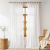 imageNICETOWN Pink Linen Curtains for Girls Room Tie Top Stripe Pattern Light Filtering Semi Sheer Window Treatments DIY Crafted Privacy for Bedroom W52 x L84 2 PanelsWhite