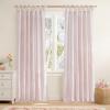 imageNICETOWN Pink Linen Curtains for Girls Room Tie Top Stripe Pattern Light Filtering Semi Sheer Window Treatments DIY Crafted Privacy for Bedroom W52 x L84 2 PanelsStriped Pink