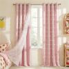 imageNICETOWN Pom Pom Pink Curtains for Kids Room 84 inches Long Room Darkening Double Layer Sheer Thermal Drapes Grommet Window Treatments for Girls BedroomNursery W52 x L84 2 PanelsCrystal Pink