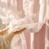 imageNICETOWN Pom Pom Pink Curtains for Kids Room 84 inches Long Room Darkening Double Layer Sheer Thermal Drapes Grommet Window Treatments for Girls BedroomNursery W52 x L84 2 PanelsPink