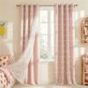 imageNICETOWN Pom Pom Pink Curtains for Kids Room 84 inches Long Room Darkening Double Layer Sheer Thermal Drapes Grommet Window Treatments for Girls BedroomNursery W52 x L84 2 PanelsPink