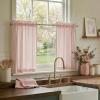 imageNICETOWN Sheer Linen Kitchen Curtains 24 Inch Length Sage Green Striped Print Curtains for Living Room Bedroom Farmhouse Bathroom Decor with Rod Pocket for Window 3024 2 PanelsLight Pink
