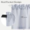 imageNICETOWN Sheer Linen Kitchen Curtains 24 Inch Length Sage Green Striped Print Curtains for Living Room Bedroom Farmhouse Bathroom Decor with Rod Pocket for Window 3024 2 PanelsBlue