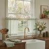 imageNICETOWN Sheer Linen Kitchen Curtains 24 Inch Length Sage Green Striped Print Curtains for Living Room Bedroom Farmhouse Bathroom Decor with Rod Pocket for Window 3024 2 PanelsSage Green