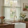 imageNICETOWN Sheer Linen Kitchen Curtains 24 Inch Length Sage Green Striped Print Curtains for Living Room Bedroom Farmhouse Bathroom Decor with Rod Pocket for Window 3024 2 PanelsSage Green