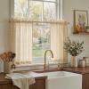 imageNICETOWN Sheer Linen Kitchen Curtains 24 Inch Length Sage Green Striped Print Curtains for Living Room Bedroom Farmhouse Bathroom Decor with Rod Pocket for Window 3024 2 PanelsYellow