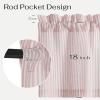 imageNICETOWN Sheer Linen Kitchen Curtains 24 Inch Length Sage Green Striped Print Curtains for Living Room Bedroom Farmhouse Bathroom Decor with Rod Pocket for Window 3024 2 PanelsLight Pink