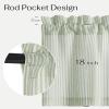 imageNICETOWN Sheer Linen Kitchen Curtains 24 Inch Length Sage Green Striped Print Curtains for Living Room Bedroom Farmhouse Bathroom Decor with Rod Pocket for Window 3024 2 PanelsSage Green