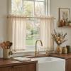 imageNICETOWN Sheer Linen Kitchen Curtains 24 Inch Length Sage Green Striped Print Curtains for Living Room Bedroom Farmhouse Bathroom Decor with Rod Pocket for Window 3024 2 PanelsYellow