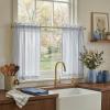 imageNICETOWN Sheer Linen Kitchen Curtains 24 Inch Length Sage Green Striped Print Curtains for Living Room Bedroom Farmhouse Bathroom Decor with Rod Pocket for Window 3024 2 PanelsBlue