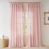 imageNICETOWN Pink Linen Curtains for Girls Room Tie Top Stripe Pattern Light Filtering Semi Sheer Window Treatments DIY Crafted Privacy for Bedroom W52 x L84 2 PanelsPink