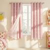 imageNICETOWN Pom Pom Pink Curtains for Kids Room 84 inches Long Room Darkening Double Layer Sheer Thermal Drapes Grommet Window Treatments for Girls BedroomNursery W52 x L84 2 PanelsCrystal Pink