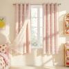 imageNICETOWN Pom Pom Pink Curtains for Kids Room 84 inches Long Room Darkening Double Layer Sheer Thermal Drapes Grommet Window Treatments for Girls BedroomNursery W52 x L84 2 PanelsPink
