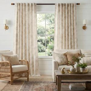 imageNICETOWN Blue Floral Curtains for Bedroom amp Living Room Linen Blend Drapes with Vintage Peony Privacy amp Light Filtering Inspired by British Museums Blue amp White Porcelain W52 x L84 in 2 PanelsYellow Oak