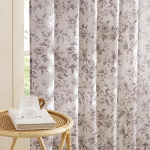 imageNICETOWN Blue Floral Curtains for Bedroom amp Living Room Linen Blend Drapes with Vintage Peony Privacy amp Light Filtering Inspired by British Museums Blue amp White Porcelain W52 x L84 in 2 PanelsGrey